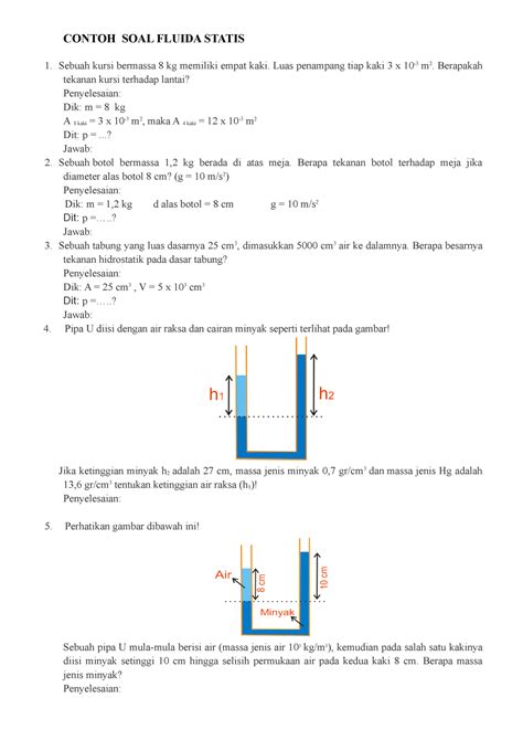 Soal Fluida Statis Soal Latihan Mekflu Contoh Soal Fluida Statis