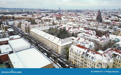 Snowy Winter Berlin Snow Roofs Cloudy Sky Fantastic Aerial Top View