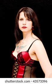 Sexy Brunette Girl Wearing Corset Isolated Stock Photo 43573396