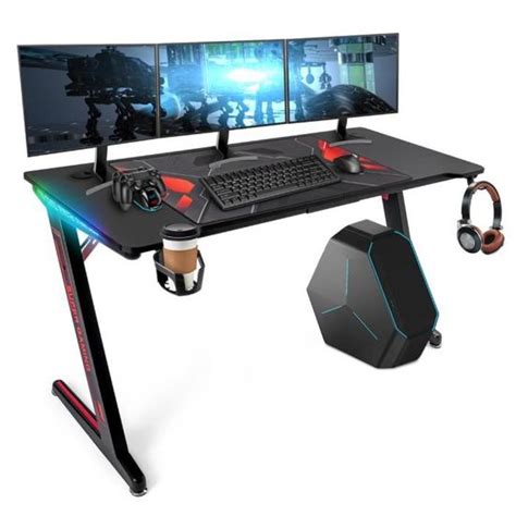 Bureau Gaming Led Bureau Gamer X X Cm Lumineuse Rgb Avec Porte