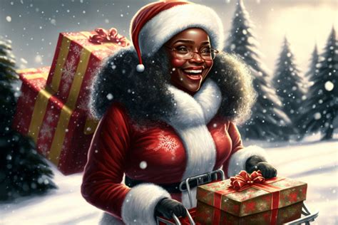 Black Female Santa Claus Bringing Gifts Graphic By Axel Bueckert