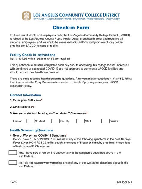 Fillable Online LACCD Check In Form Fax Email Print PdfFiller