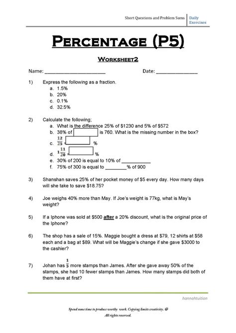 P5 Percentage Exercise 2