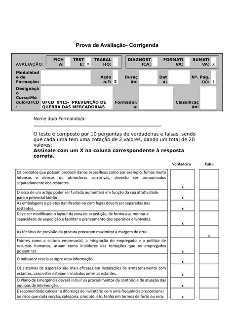 Teste UFCD 0415- corrigenda a - Prova de Avaliação- Corrigenda AVA LI