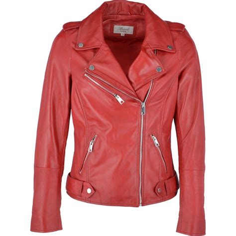 Leather Biker Jacket Red Scarlett