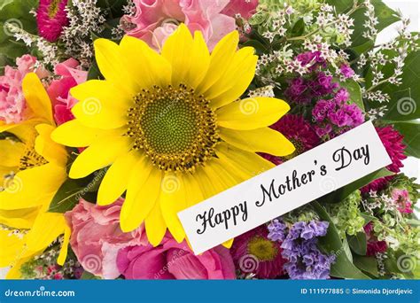 Happy Mother`s Day Greeting Card With Bouquet Of Flowers Stock Image