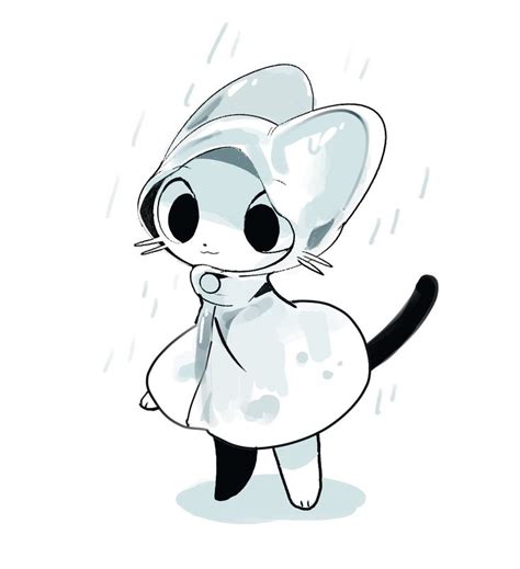 A Cartoon Cat Standing In The Rain With An Umbrella On Its Head And