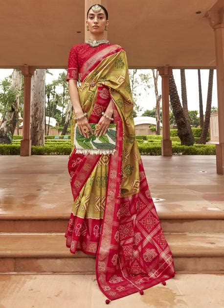 Buy Festival Wear Olive Green Patola Work Silk Saree Online From Surat