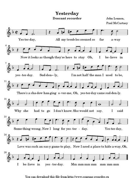 Sheet Music With The Words Yesterday