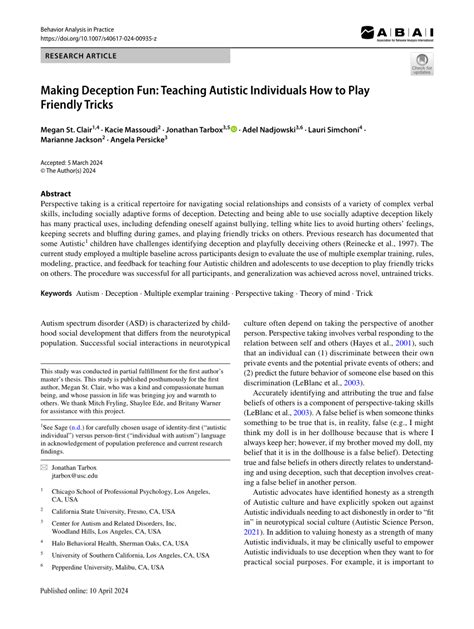 Pdf Making Deception Fun Teaching Autistic Individuals How To Play