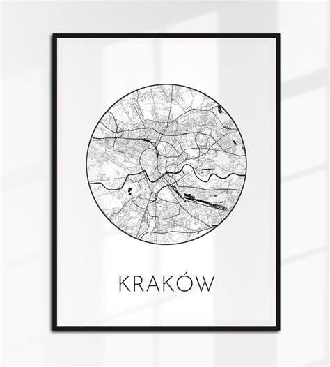 KRAKÓW plakat OKRĄGŁA mapa czarno biała plan 70x50 cm B2 6 Inna