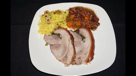 Pernil Asado Sin Hueso Con Arroz Amarillo Y Porotos