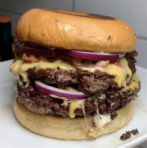 Double Smash Burger With Bacon And Lettuce Cooked On The Big Green Egg