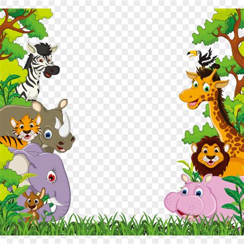 Jungle Animals Wild Border Cartoon Illustration | Citypng