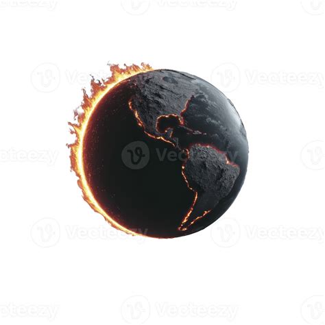 Fiery depiction of Earth with flames engulfing one side, symbolizing