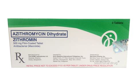 Zithromin Azithromycin Dihydrate Mg Film Coated Tablet S Price In