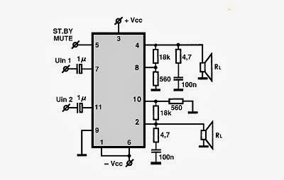 Skema Power Amplifier BTL Power Amplifier Menggunakan IC TDA7265