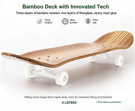 More Pop, Tougher Bamboo Fiberglass Skateboard Deck - LEPSK8