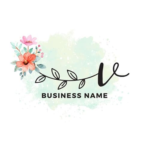 V Lettre Initiale Logo Aquarelle Floral Moderne Vecteur Premium