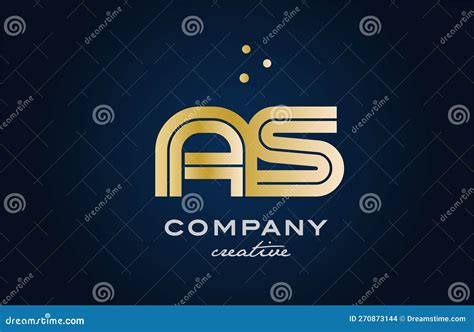 Gold Golden AS Combination Alphabet Bold Letter Logo With Dots Joined