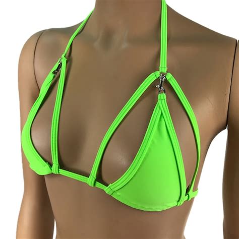 Exotic Dancewear Neon Green Triangle Bikini Top Rave Outfits Etsy