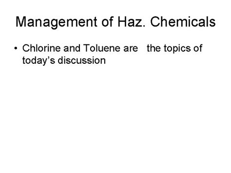 Management Of Hazardous Chemicals Chlorine Management Of Haz