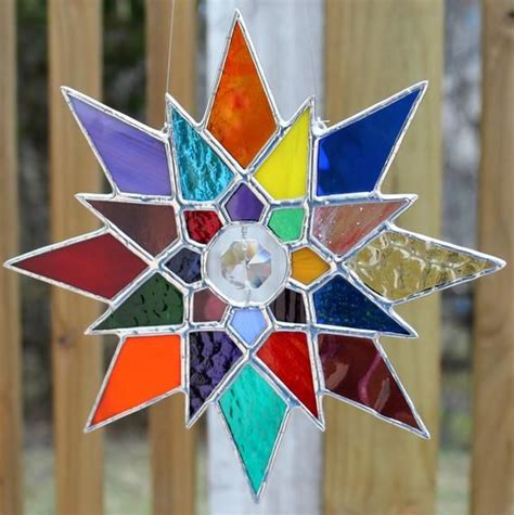 Stained Glass Suncatcher Multicolored Geometric With Glass Crystal