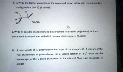 Solved Write The Fischer Projection Of The Compound Shown Below