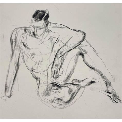 1930s Charcoal On Paper Seated Nude Male Figure Study By Artist