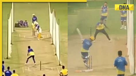 Watch Ms Dhoni Smashes Big Sixes During Csks Practice Session Ahead