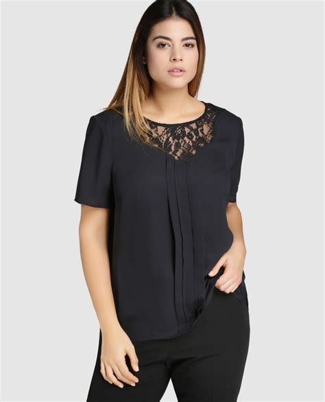 Blusa De Mujer Talla Grande Antea Plus En Color Negro Y Manga Corta