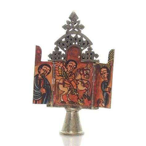 Ethiopian Processional Hand Painted Icon Cross M9 Hand Painted