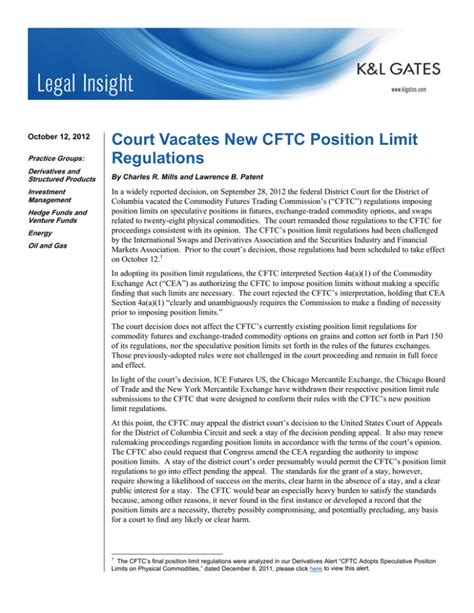 Court Vacates New CFTC Position Limit Regulations