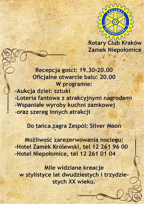 Zaproszenie Na Ii Charytatywny Bal Rotaria Ski Klub Rotary Zamek