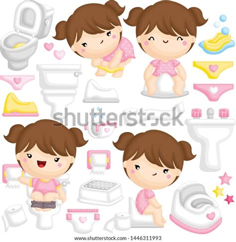 vector set cute girl learning potty stock vector royalty