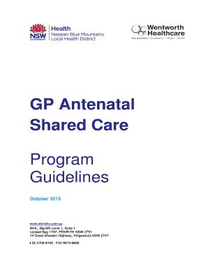 Fillable Online Gp Antenatal Shared Care Guidelines Nbmphn Nepean