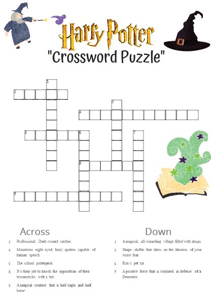 12 Harry Potter Games Harry Potter Crossword Puzzle Printable Harry