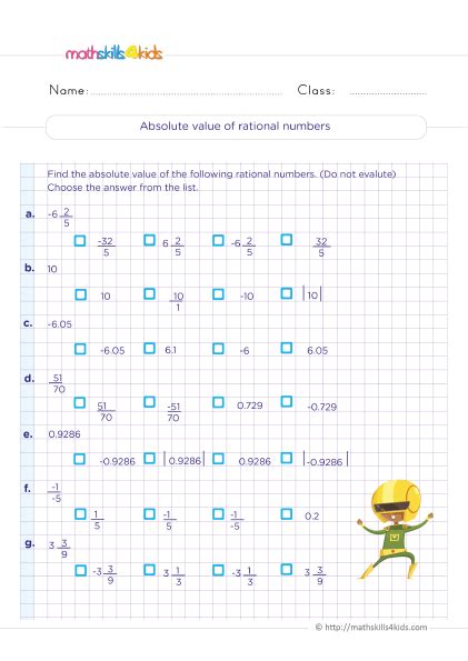 Rational Numbers Th Grade Worksheet