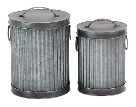 Decmode Industrial Dark Gray Corrugated Metal Trash Cans With Lid, Dark