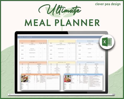 Weekly Meal Planner Excel Spreadsheet Recipes and Automatic Shopping List - Etsy