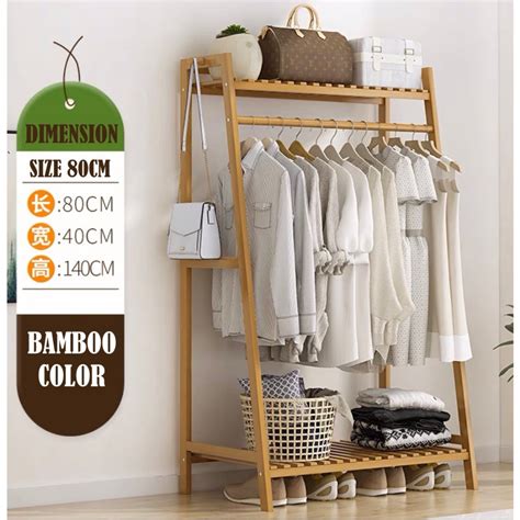 Almari Baju Kayu Buluh Penyangkut Pakaian Wooden Bamboo Wardrobe