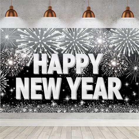 Silvester Deko 2024 Happy New Year Banner Silber XXL Neujahr