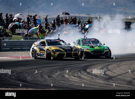 Fredric Aasbo Left And Kyle Mohan Right Race Their Drift Cars