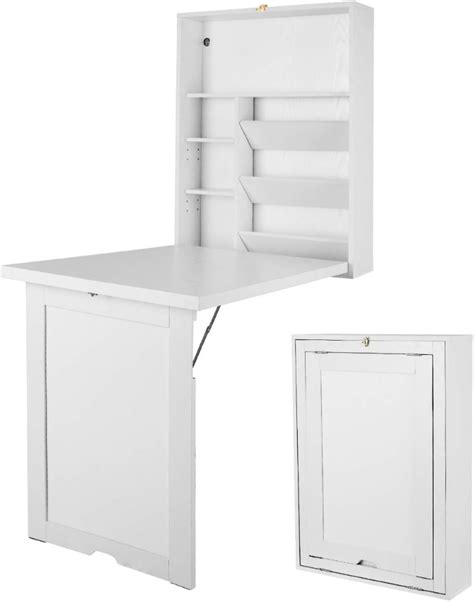 Costway Bureau Mural Rabattable Table Murale Pliable En Mdf Meuble De