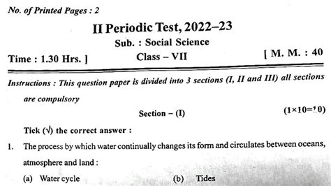 Class Social Science Periodic Test Question Paper