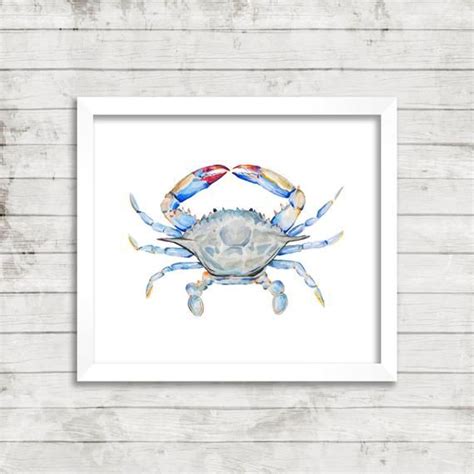 Crab Watercolor Print Beach House Decor Cottage Wall Art Etsy