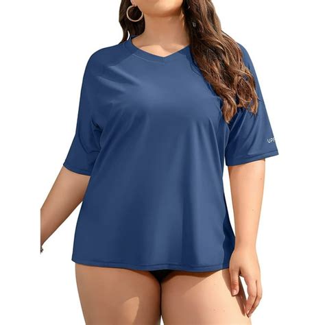 Womens Plus Size Rash Guard Short Sleeve Swim Shirt Upf 50 Swimsuit Tops