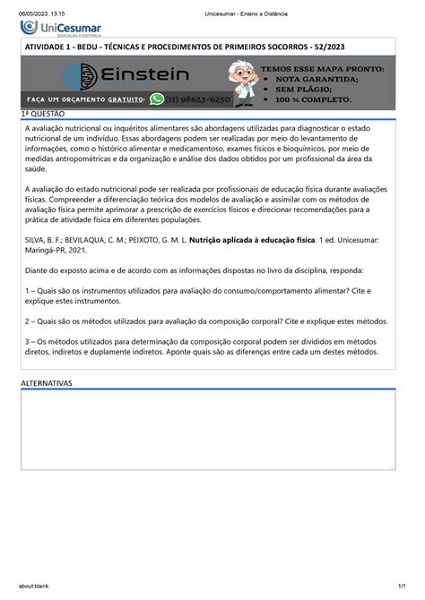 Atividade 1 BEDU Técnicas E Procedimentos DE Primeiros Socorros