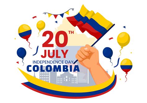 Happy Colombia Independence Day Illustration on 20 July with Waving Flag and Ribbon in National ...