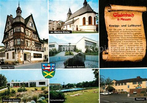 Ak Ansichtskarte Gladenbach Hotel Spiess Fachwerkhaus Kirche Haus Des